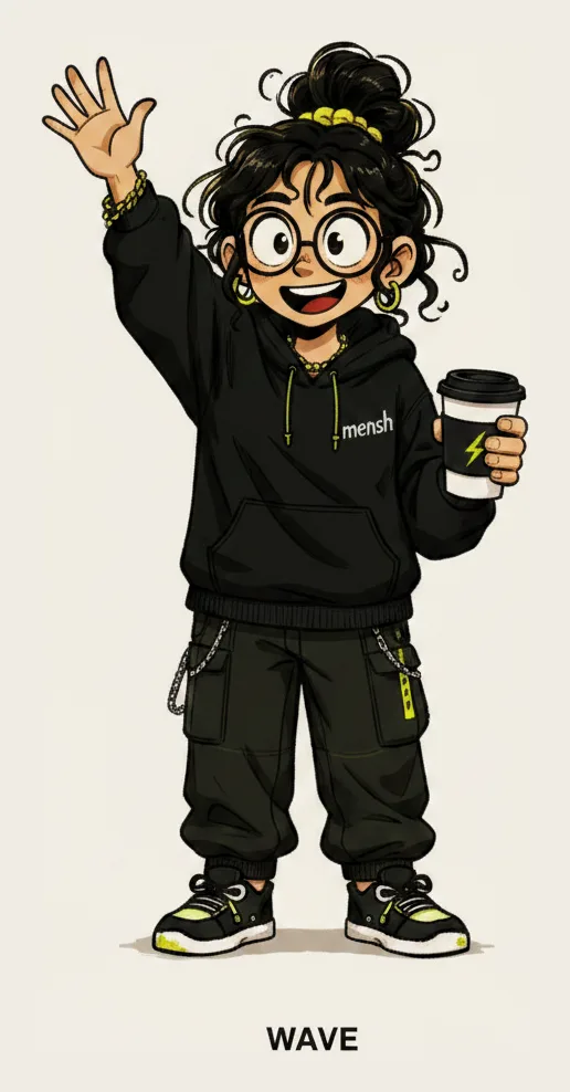 The same character, waving